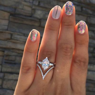 Creative Hyperbole Marquise Shape Design with Big White Shining Cubic Zirconia Ring Trendy Ladies Cocktail Rings