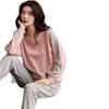 Women's Pajama Set with Chest Pad - Long Sleeve, Long Pants, Plus Size, Casual Homewear for Spring, Autumn, Winter