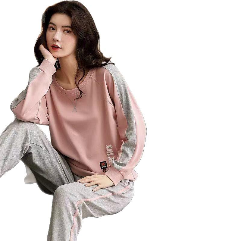 Women's Pajama Set with Chest Pad - Long Sleeve, Long Pants, Plus Size, Casual Homewear for Spring, Autumn, Winter
