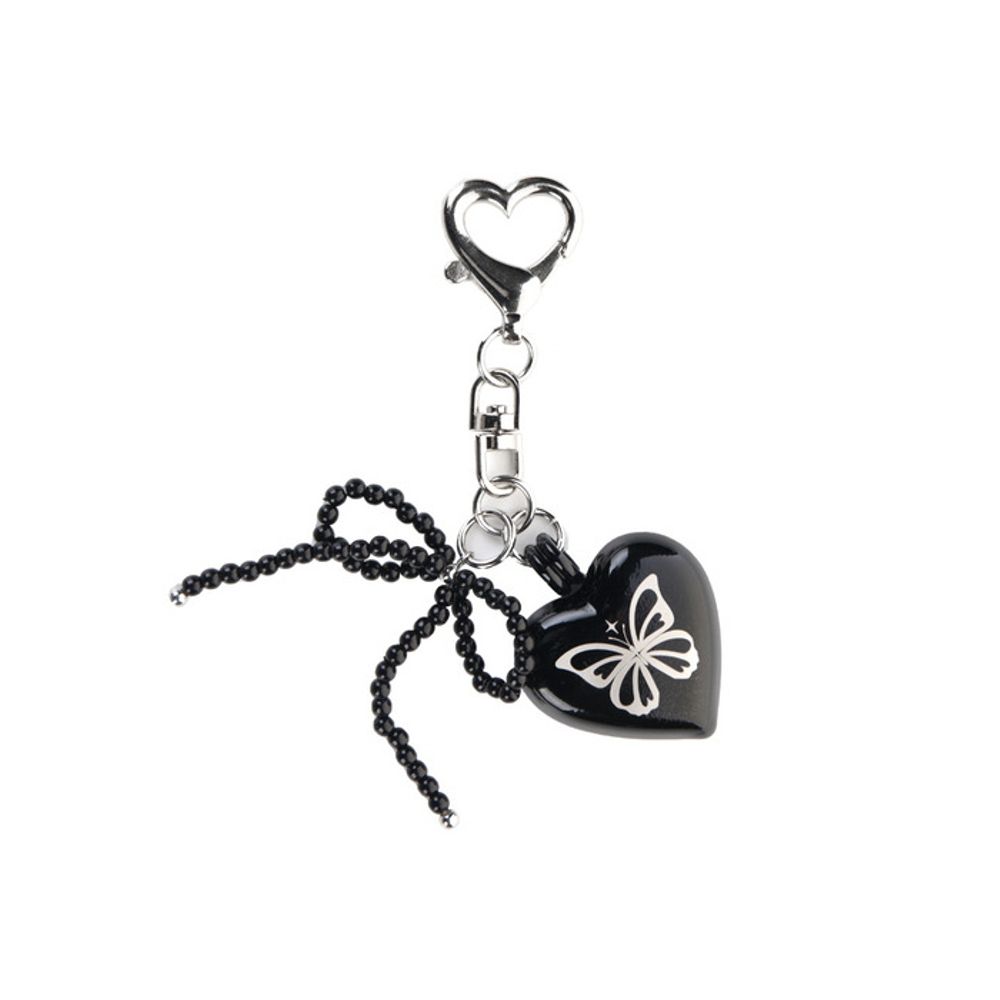 

NICK&NICOLE HEART BUTTERFLY logo PEARL RIBBON keyring_BLACK FREE