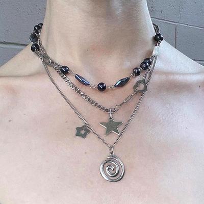 Punk Charms Jewelry Chains Vortex Swirl Pendant Necklaces Vintage Star Choker Women Fashion Goth Necklace Accessory Grunge