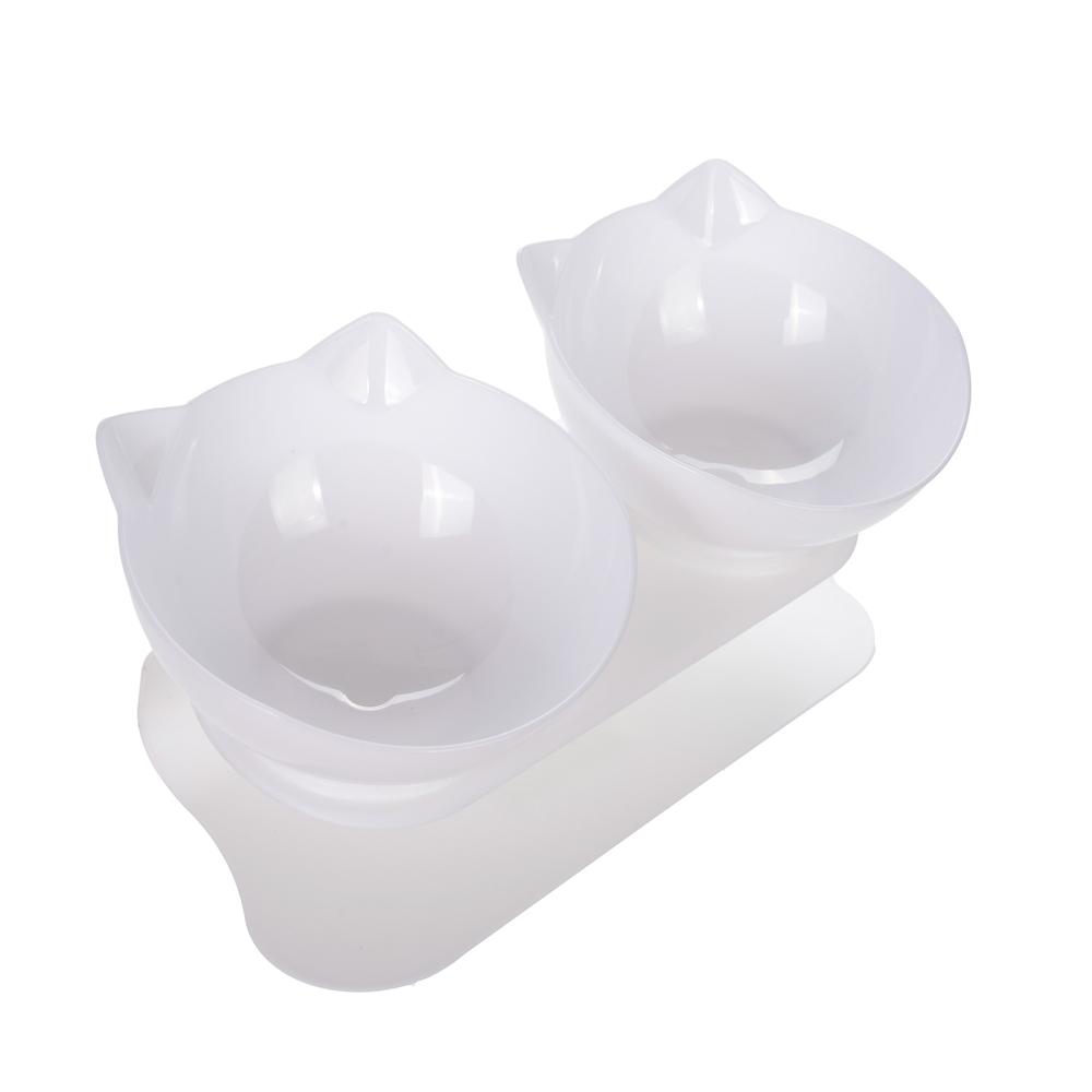 Double Cute Elevated Cat Bowls With Stand Neck Guard Pet Food Water Feeder Bowl For Small Cats Dogs Black White Transparent