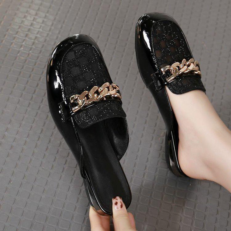 

Лето 2025 Женские Мюли из Цепочной Сетки с Острым Носком и Массивным Низким Каблуком 40 чёрный