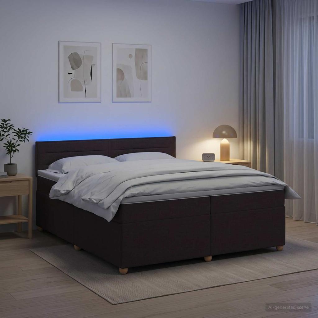 Box Spring Bed with Mattress Dark Brown 200 X 200 Cm Fabric