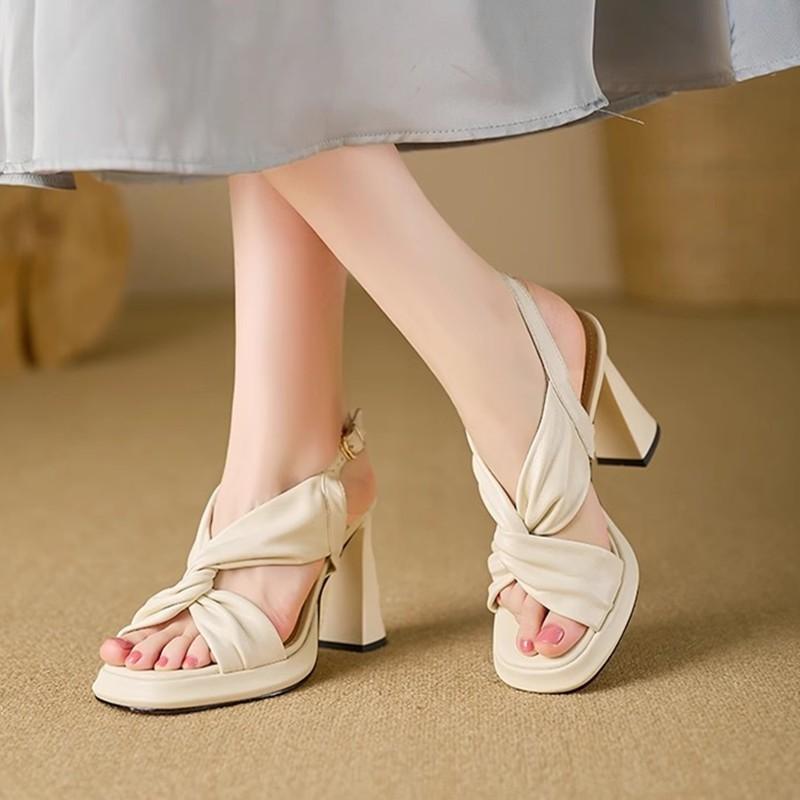 Fashion 2025 Summer Womens Sandals Trend Solid Color Comfortable Thick Sole High Heels New Brand Designer PU Outdoor Party Dress Sandals