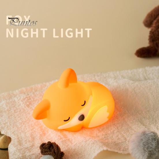 Child Safe Night Lamp Pink Fox Light Soft Silicone Touch 2-Level Dimmable Rechargeable Forest Theme Kids Bedroom Decor Stress Relief Sensory Toy