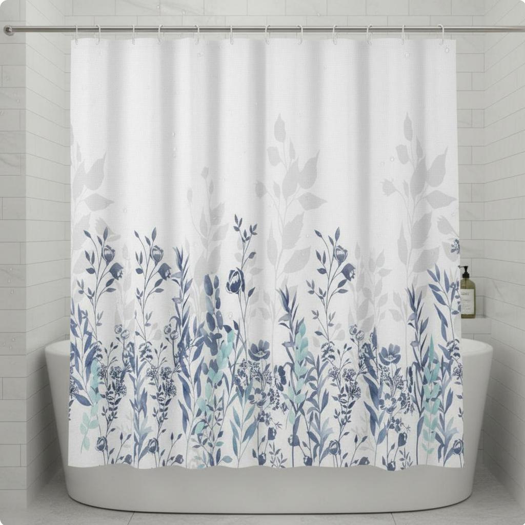Floral Shower Curtain Waterproof Floral Print Bath Curtain Machine Easy-Care Quick-Drying
