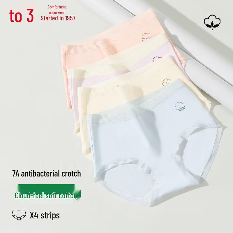 Hongdou Women's 7A Antibacterial Cotton-Spandex Briefs with Silk Gusset (4-Pack)