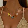 Braided Cord Shell Necklace Coastal Neckchain With Ceramic Ocean Details for Beach Vacation, Resort Wear and Casual Use