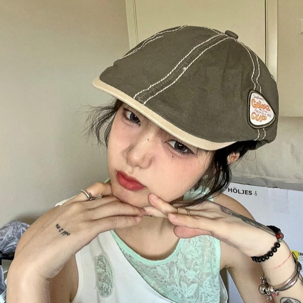 Y2k Painter Hat Embroidery Retro Artist Hat Fashion Newsboy Flat Cap  Spring Summer