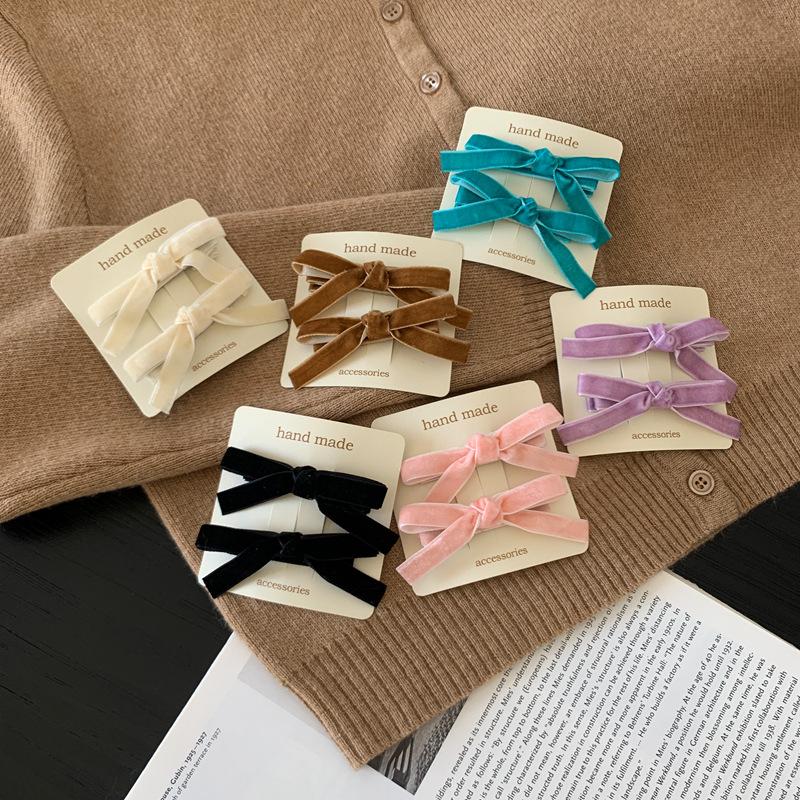 2Pcs Korean Colorful Velvet Bow Hairpin Hairgrip Hair Clips for Girls Women Vintage Long Ribbon Hair Clip Hair Accessories