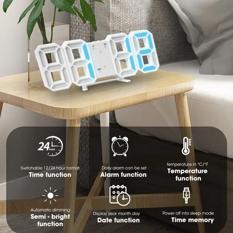 3D Dijital Alarm Saati Duvar LED Saat Masa Alarm Saati Sıcaklıklı Ev Mutfak Ofis için