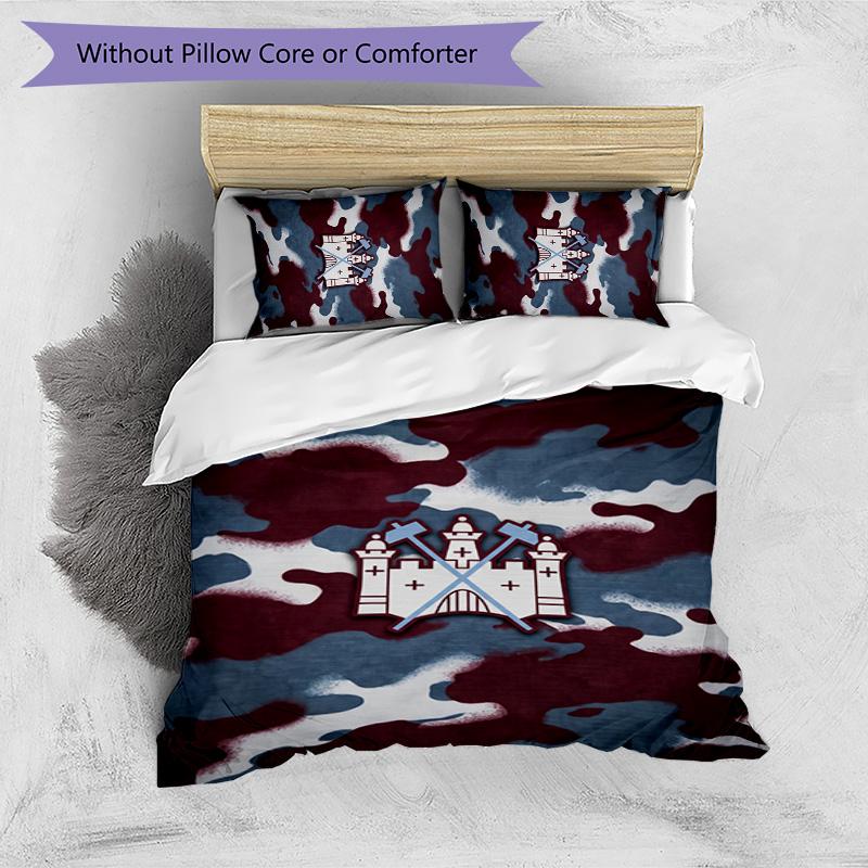Set Lenzuola Stampato West Ham United Football 3 Pezzi, Comodo Set Copripiumino per Camera da Letto Amico della Pelle