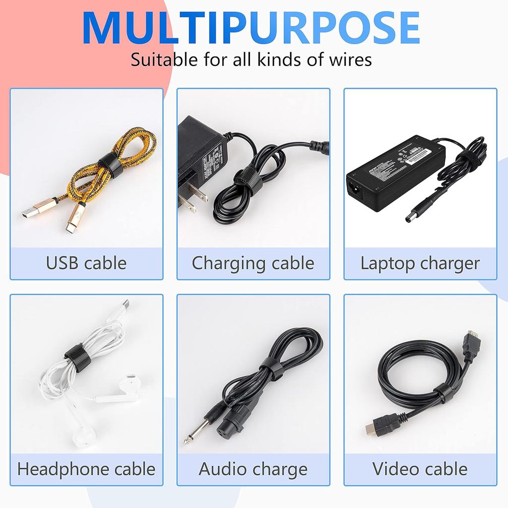 60 PCS Reusable Cable Ties Black 6 Inches Adjustable Releasable Hook and Loop Cable Straps for PC Cable Management Organizing Cord Wraps TV Desk