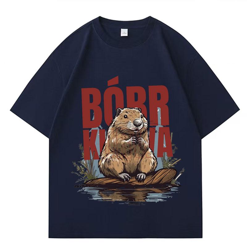 Bober Kurwa Bobr T-Shirts Lustiges Biber-Meme T-Shirt Herren Damen Baumwolle Klassisch Locker Übergröße Anime Kleidung