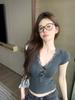 Bow Gray V-neck Lace Splicing Short-sleeved T-shirt Women's Summer Slim and Thin Niche Short Spice Girl Top Tide
