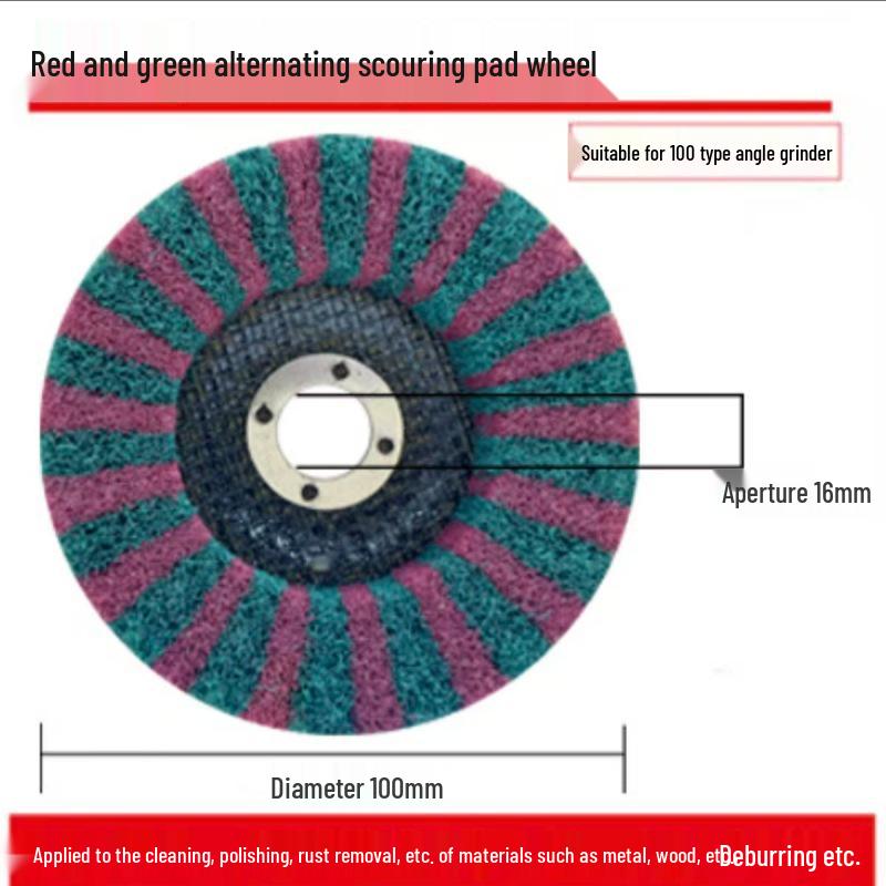 Ruiyan 4" Vertical Angle Flap Wheel: Abrasive Polishing & Wire Drawing Tool with Scouring Pad.
