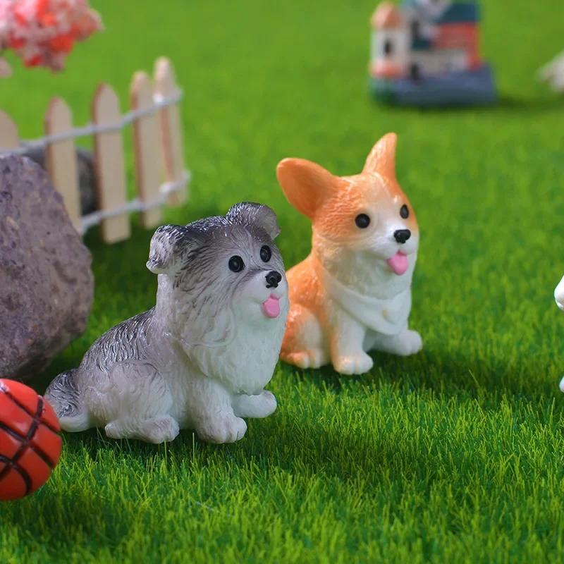 12pcs Figurines Miniatures Cute Simulation Dog Pomeranian Micro Landscape Ornaments Home Decoration Room Decor Desk Accessories