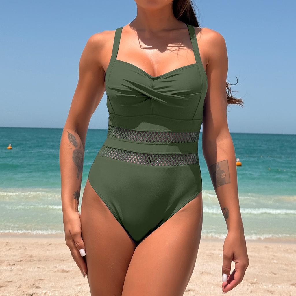 Women’s European and American One-Piece Swimsuit, Patchwork Quick-Dry Bikini Swimwear