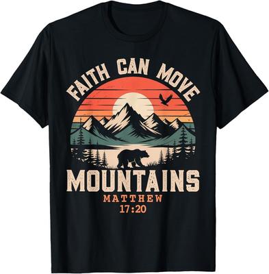 Faith Can Move Mountains Retro Sunset Bible Verse Christian Unisex T-Shirt