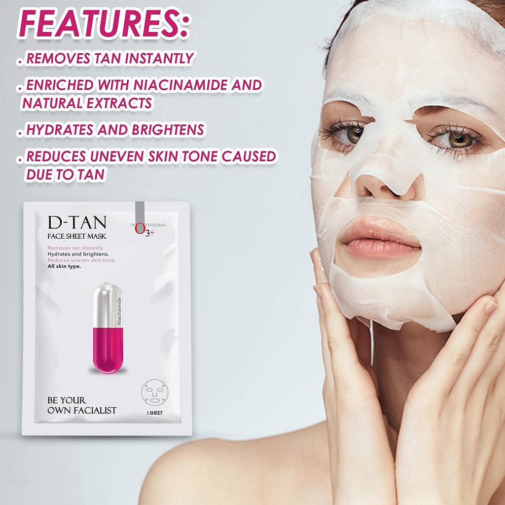 O3+ Facialist Dtan Face Sheet Mask With Niacinamide 30g Pack Of 1 Brightening Dark Spot Care