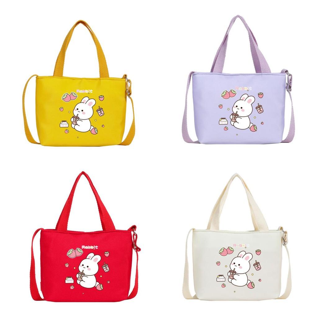 Cute Cartoon Rabbit Strawberry Print Children Shoulder Canvas Bag For Daily Use