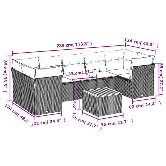 VidaXL Salon de Jardin avec Coussins 8 pcs, Canapés de Terrasse, Ensemble de Meubles de Patio, Mobilier d'Extérieur, Mélange 3255842