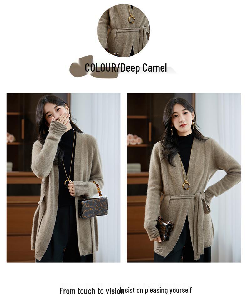 New Women's Versatile Pure Wool Cardigan - Loose, Long Sleeve, No Buttons, With Pockets, Trendy Outerwear Sweater Coat.