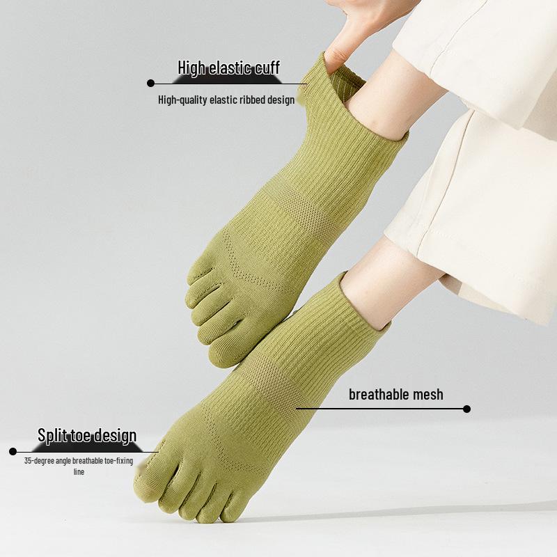 Damskie oddychające bawełniane skarpetki z siateczki na palce - Pięciopalczaste, Przeciw otarciom, Jednokolorowe, Krótkie letnie skarpetki sportowe