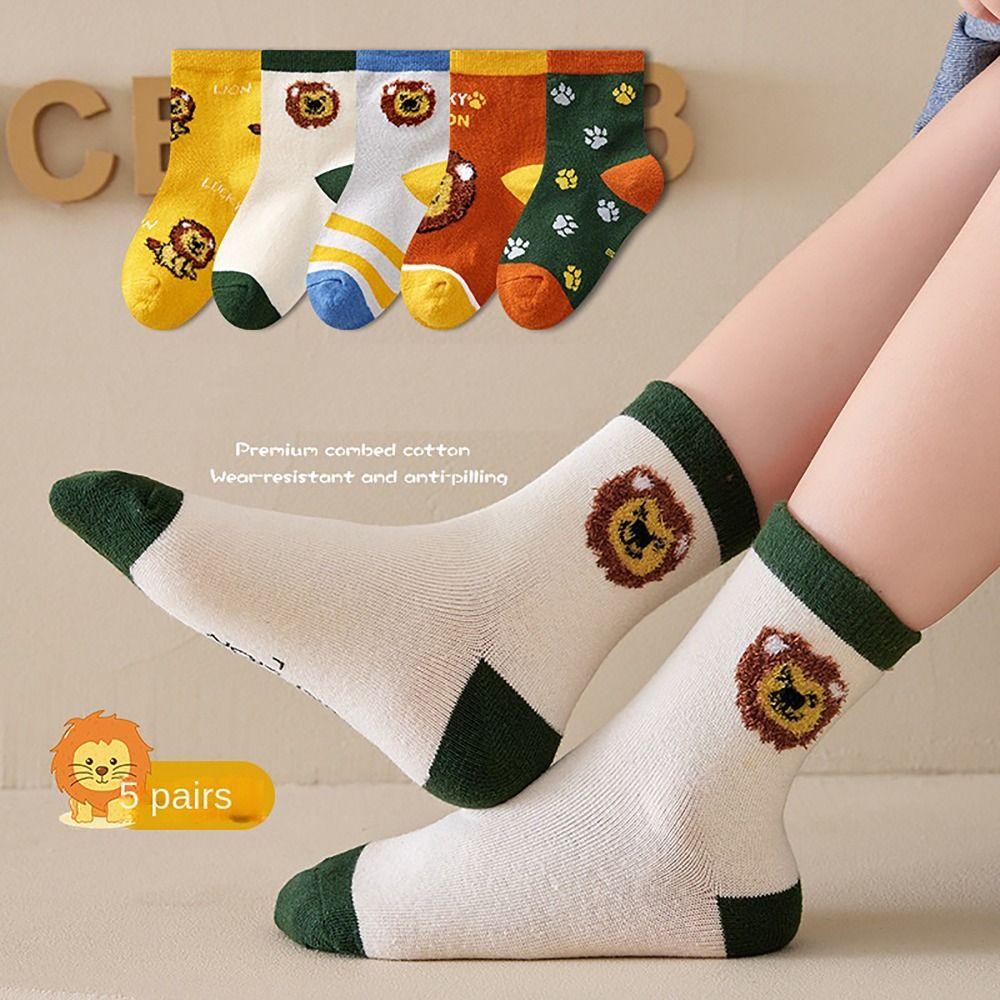 

5 пар зимних теплых носков средней длины, детские носки с мультяшным принтом, зимние хлопковые носки для мальчиков и девочек