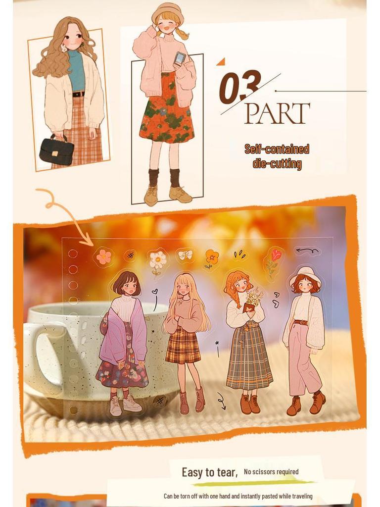 Orange-flavored Ketchup Girl Coil PET Sticker Book: 50 Girl Series Character Stickers
