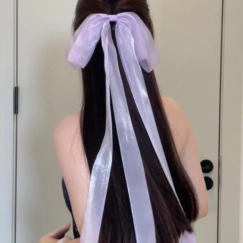 Spring  Summer Butterfly Bow Hair Clip with Long Ribbon - Elegant Fairy Style