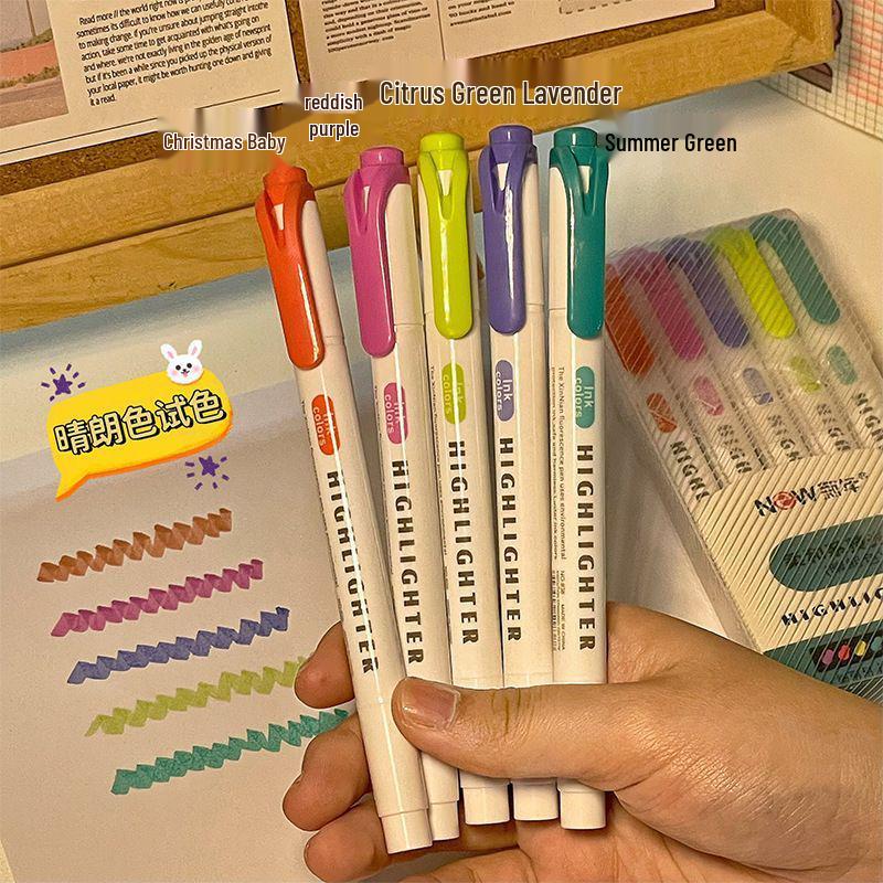 

Dual-Tip Highlighter: Non-Bleed, Perfect for Key Points & Notes, Ideal for Students Calm Color Set [5 colors]