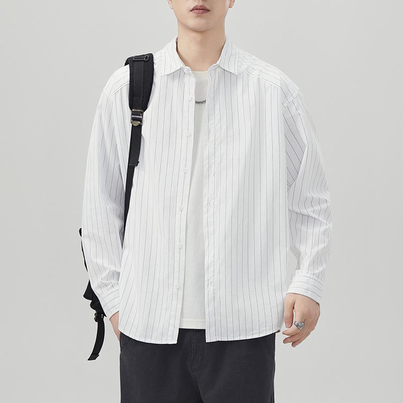 

Новая японская ретро весенняя мужская полосатая хлопковая рубашка с длинным рукавом в американском повседневном стиле 4XL