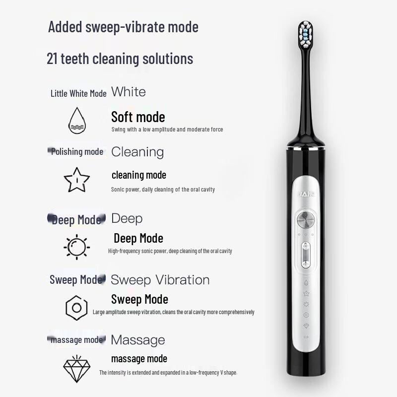 BAIR G201 Smart Sonic Electric Toothbrush with 6 Brush Heads CN plug (adapter included)
