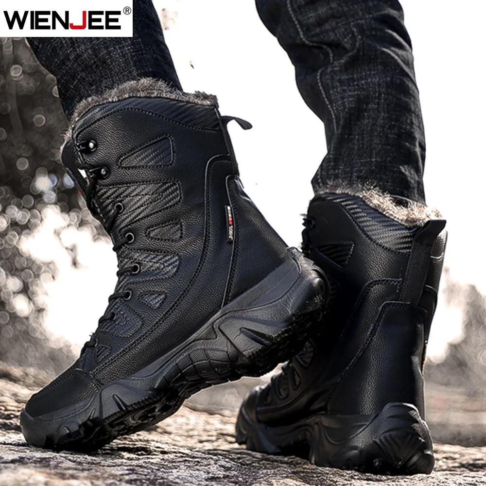 Men Winter Snow Boots High Top Waterproof Warm Fleece Lined Tactical Boots Non Slip Outdoor Hiking Boots Size 39-46