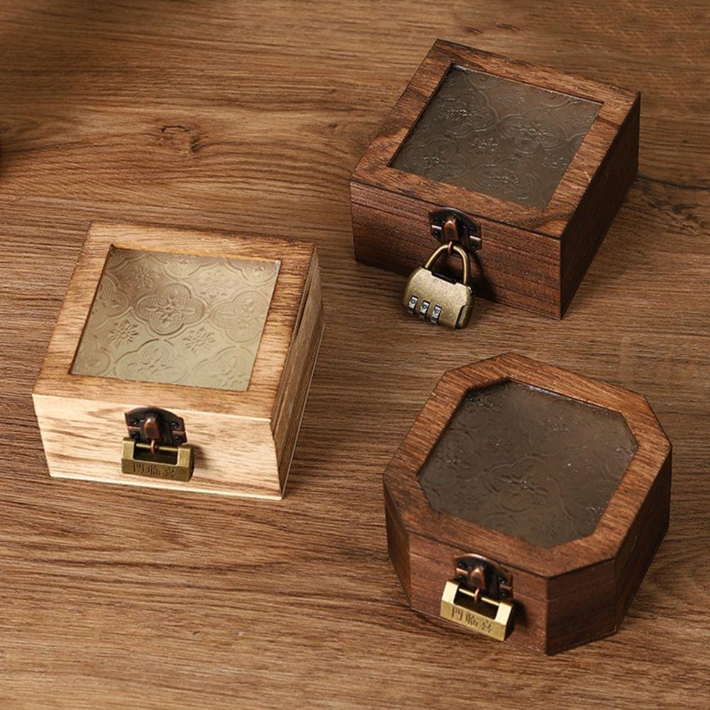 With Lock Wooden Jewelry Storage Box Portable Treasure Decorative Box  Home Decoration