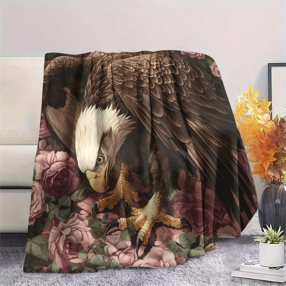 Adler und Vintage-Rosen, Muster Flanelldecke, Hohe Qualität, Bequem für alle Jahreszeiten, Heimdekoration, Wärme und Komfort, Perfekt für Geschenke.