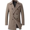 Men's Plaid Double-Breasted Wool Blend Coat - Medium Long, Padded and Thick