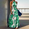 Holiday style neck dress women's summer print high waist thin sleeveless beach dress