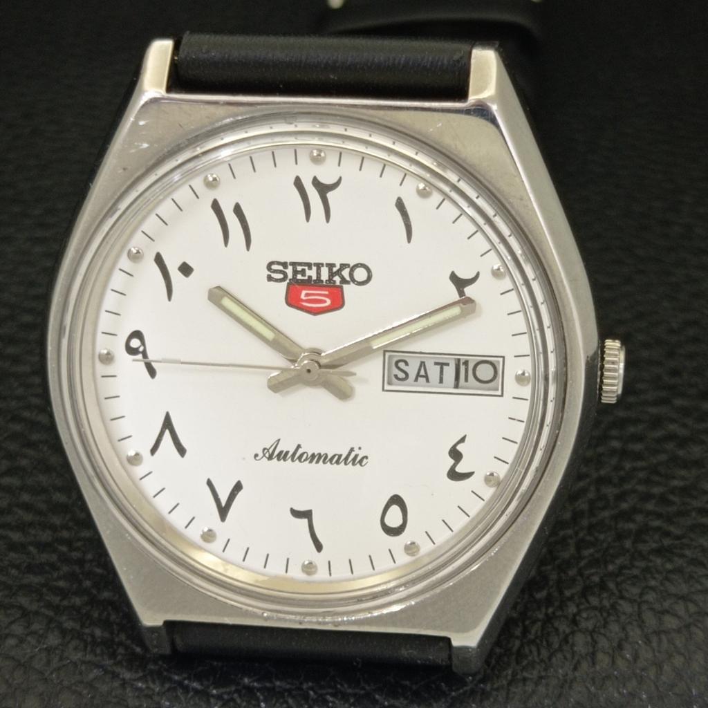 JAPAN VINTAGE SEIKO 5 AUTOMATIC 6309A MENS ARABIC WHITE DIAL WATCH A701504-5 R206b-a701504