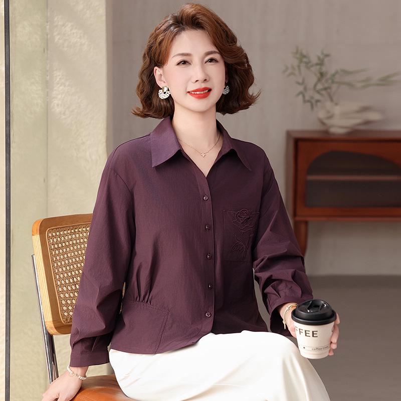 Spring 2026 Elegant Plus Size Shirt for Middle-Aged & Elderly Women - Loose, Fashionable, Versatile, and Lightweight Top