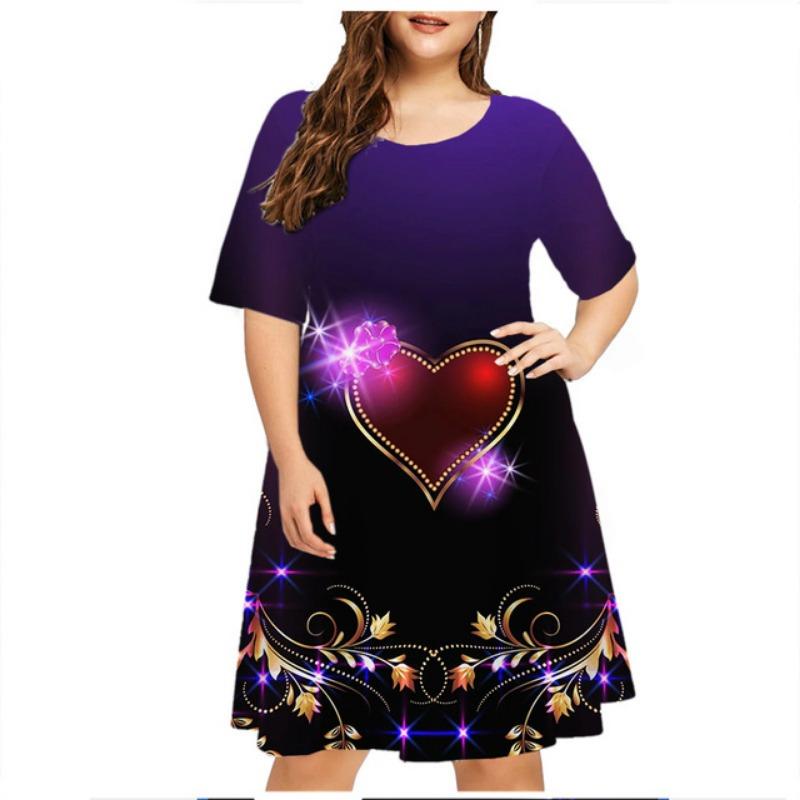 

Элегантные женские модные платья с коротким рукавом, повседневные вечерние платья с цветочным принтом, свободная одежда, летние платья больших размеров, женские платья 6XL