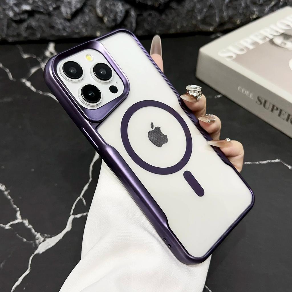 Luxury Matte Plating Bumper for iPhone 15 14 Plus 13 12 11 Pro Max For Magsafe Wireless Charging Magnetic Clear Soft Cover