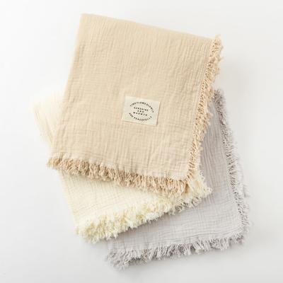 Gauze Blanket, 100% Natural Cotton, Triple-Layered, Lightweight, Moisture-Wicking, All-Season, Winter/Summer Blanket with Fringe (Gray)