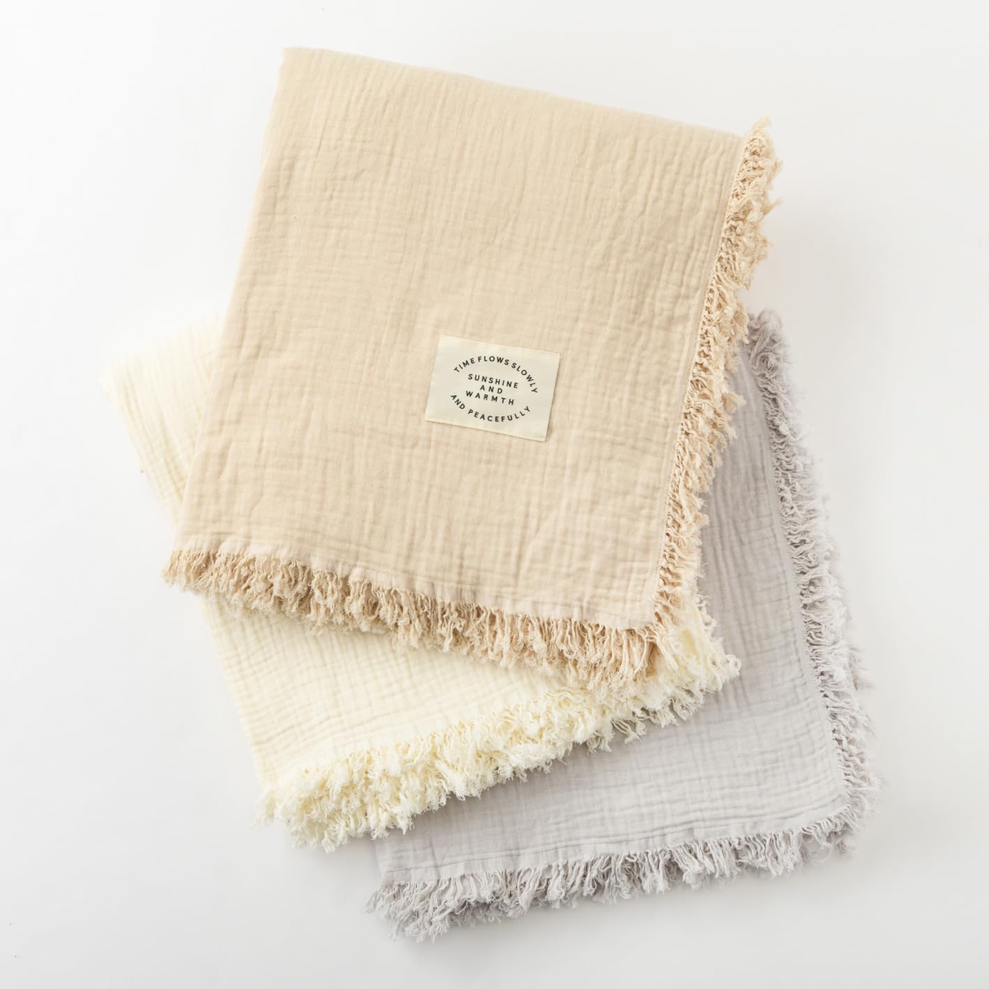 

Gauze Natural Summer Blanket with Fringe Blanket, 100% Cotton, Triple-Layered, Lightweight, Moisture-Wicking, (Ivory) слоновая кость