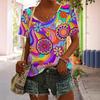 Womens V-Neck Short Sleeve T-Shirt With 3D Printed Striped Loose Fit Casual Chic Top 2025