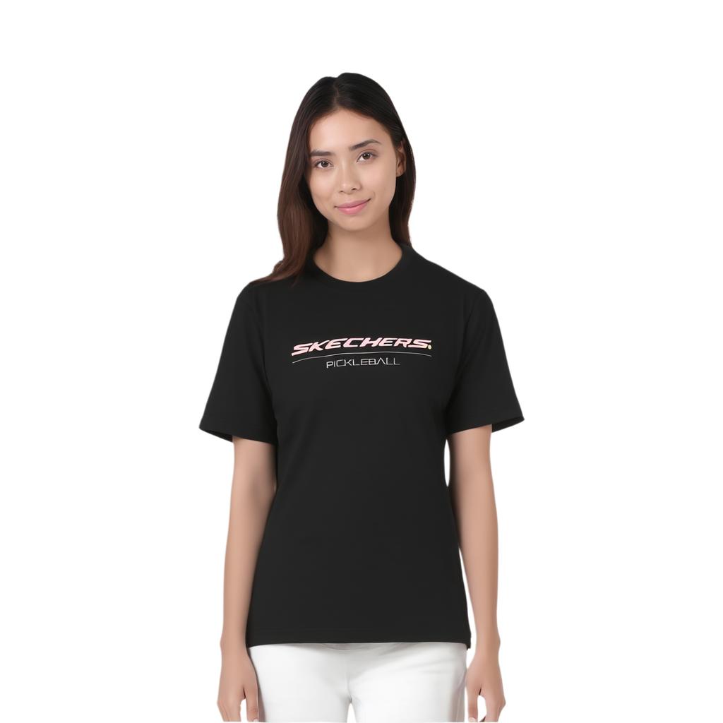 Skechers Letter Print Round Neck Pullover Comfortable Breathable Casual Sports Short Sleeve T-Shirt Unisex T-Shirt Carbon-Black P224U015-0018