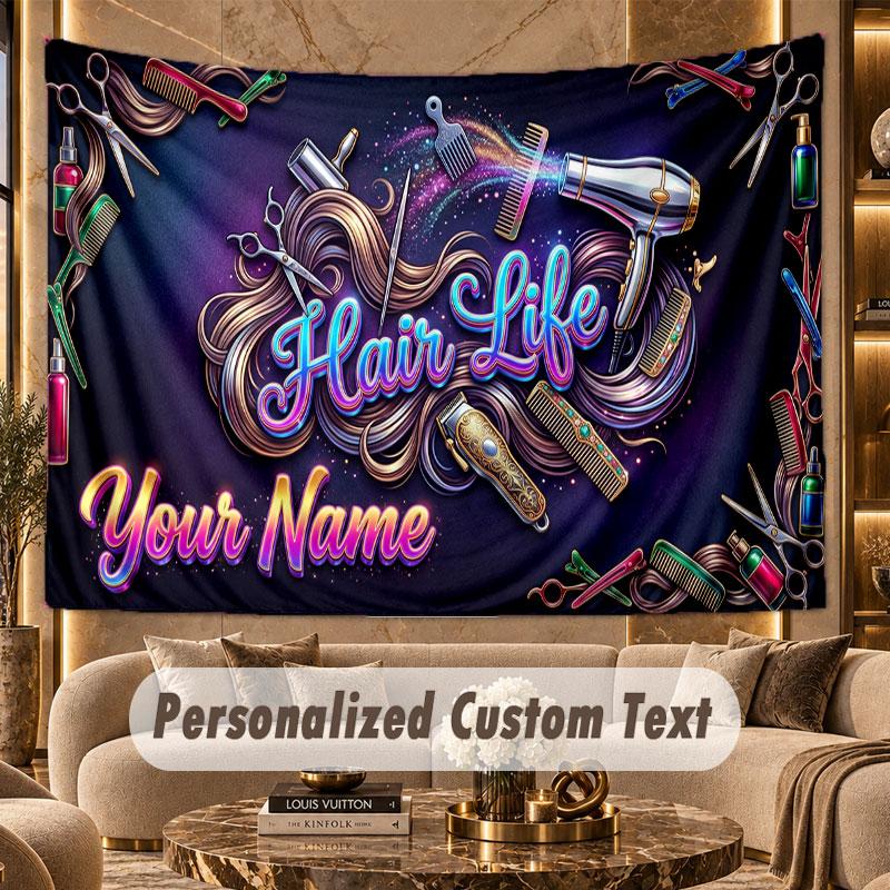 Barber Salon (95) Theme Personalized Tapestry Custom Name Text Wall Hanging Tapestry Home Background Decoration