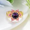 Huitan Flower Design Two Tone Ring for Women Fashion Party Wedding Luxury Accessories Inlaid Purple CZ Elegant Party Jewelry